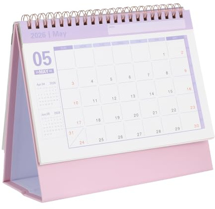 NUOBESTY Desk Calendar, 2025-2026 18 Months English Standing Flip Desktop Calendar Small Monthly Desk Calendars for Office, Home (Jul 2025-Dec 2026) Pink