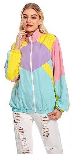 Seaehey Chaqueta de entrenamiento de los años 80 para mujer, estilo retro, estilo deportivo, multicolor, hip-hop, discoteca, años 80, 90, carnaval, fiesta temática