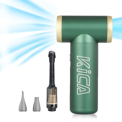 KiCA Jetfan 2.0 Electric Air Duster+Vacuum Accessory Combo for Computer/Keyboard/House Cleaning/Camera Lens/Camping/BBQ/Car/Barbershop,100000RPM,Two Nozzle/Long Battery,Air Can Substitute Tool-Green