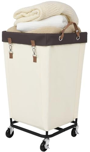 StorageWorks 160 L Wäschesammler mit Rädern, großer Wäschekorb mit Rollen für Wäsche, Wäschewagen mit abnehmbaren Stofftaschen für schmutzige Kleidung für Hotel, Zuhause, Schrank, Wohnheim, beige