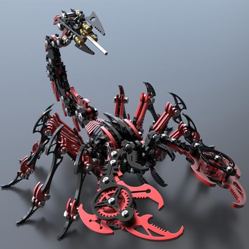 Metalkitor Scorpion - Kit puzzle 3D in metallo per adulti e ragazzi, 454 pezzi, modelli di assemblaggio meccanico, 4 ore di costruzione, ideale per regali e decorazioni (rosso e nero)