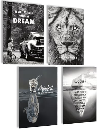 Póster de motivación e imágenes – Aesthetic Fitness Gym Decoración para oficina, baño, cocina – Growth Mindset negro blanco