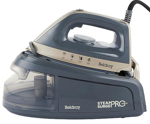 Beldray BEL01137TTVDE Ferro a Vapore Titanium Steam Surge Pro - Stazione di Vapore, Serbatoio d'Acqua 1,2L, Ferro da Stiro a Vapore con Piastra in Ceramica, Temperatura Variabile, Anticalcare, 2400W