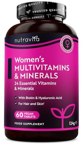 Multivitamin Tablets for Women for 2 Months of Supply, Essentials Womens Vitamins and Minerals with Hyaluronic Acid Biotin Vitamin B Complex, Vegan Vitamins for Hair, Skin, Immune System by Nutravita
