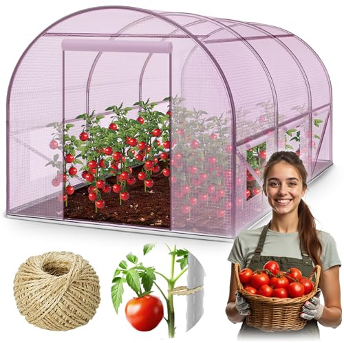 Plonos Folietunnel, växthus med ram, stålset med växtstöd, tillbehör 2 x 3 x 2 m, 6 m2, rosa