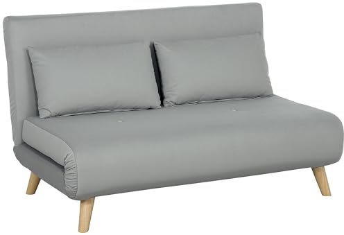 HOMCOM 3 in 1 Schlafsofa 130 x 78 cm Sofa mit Bettfunktion, Klappbar Couch mit Lendenkissen, Samtoptik, Verstellbarer Rückenlehne für Wohnzimmer, Schlafzimmer, Hellgrau