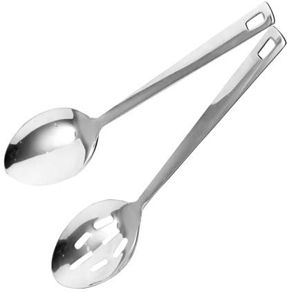 Gosknor 2 Pcs Cuillères Cuisine Set, Grandes Cuillères Acier Inoxydable pour Cuisiner avec Manche Confortable, Cuillère de Service Perforée Solide pour Maison Restaurant