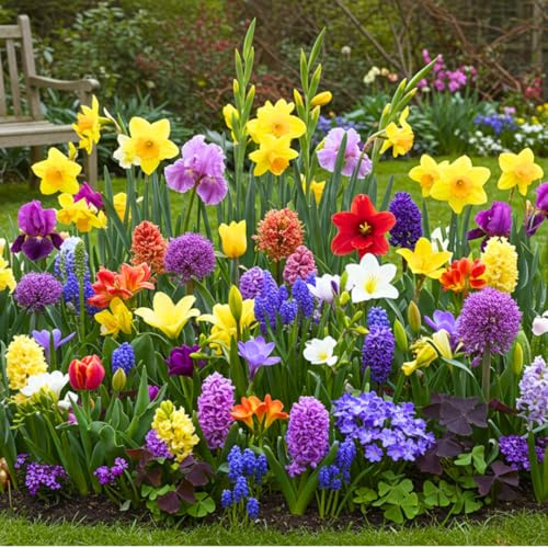 Complete Spring Flower Garden | 50 Fresh Bulbs | Bloom All Spring and Summer | Easy to Grow Flower Bulb, Indoor/Outdoor | Tulips, Daffodils, Crocus, Gladiolus - Living Gift