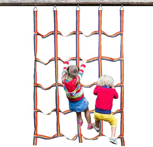 Rainbow Webbing Net For Kids, Portable Rainbow Climbing Rope Net, Cargo Rope Obstacle, Webbing Ladder High Strength Obstacle, Cargo Net Climbing, Climbing Frame Accessories