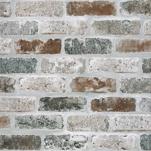 Timeet 44 x 1000 cm, carta da parati autoadesiva, effetto pietra, grigio, marrone, mattoni, vintage, in vinile, impermeabile, per mobili da parete