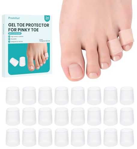 Promifun 24 Pack Pinky Toe Protector Toe Spacers Toe Separators – Silicone Toe Sleeves for Corns, Blisters, Nail Loss, and Hammer Toes – Soft Gel Toe Covers for Pain Relief and Friction Protection