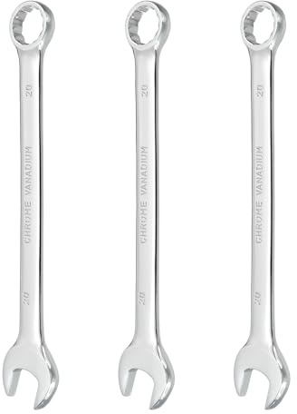 HARFINGTON 3Pcs Combination Wrench 20mm Metric 12-Point Box and Open End CR-V Steel Double Ended Spanner Tool for Automotive Pipe Furniture Machinery DIY Repair, Silver White