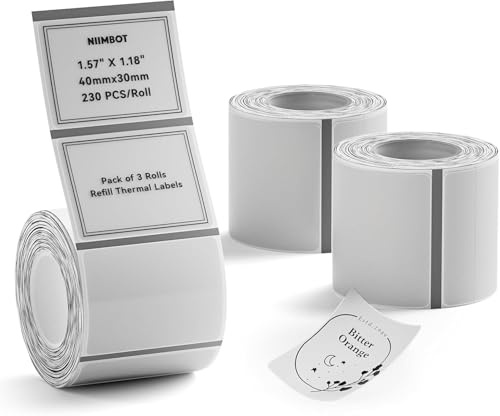 NIIMBOT 3 Rollos Etiquetas de 40 x 30 mm para impresoras de etiquetas B1,B21,B21 Pro y B3S,Impermeables y resistentes al aceite, para el hogar,la escuela y la oficina(Transparente)
