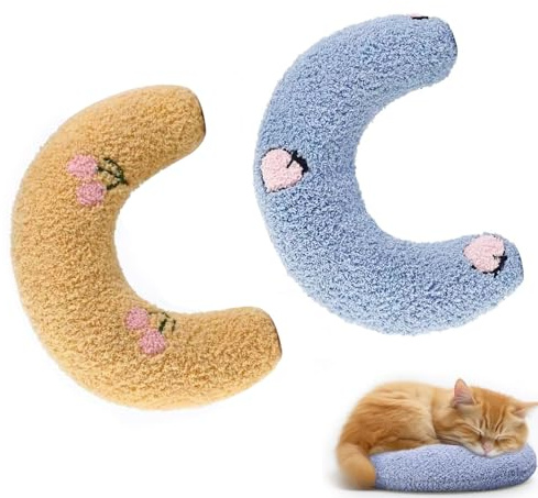 UZYXC 2 Coussins à l'Herbe à Chat pour Chats, Coussin Apaisant avec Valériane, Anti-Stress pour Calmer votre Animal, Doudou Moelleux pour Détente et Jeu, Bleu et Jaune