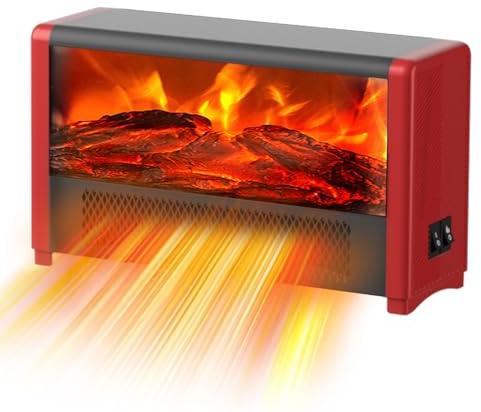 Pxonmow Small Space Heater with Realistic Flame Effect,600W Portable Mini Electric Desk Heater for Indoor Use,Fast Heating for Office,Bedroom,Study Room with Overheating & 45° Tip-Over Protection(Red)