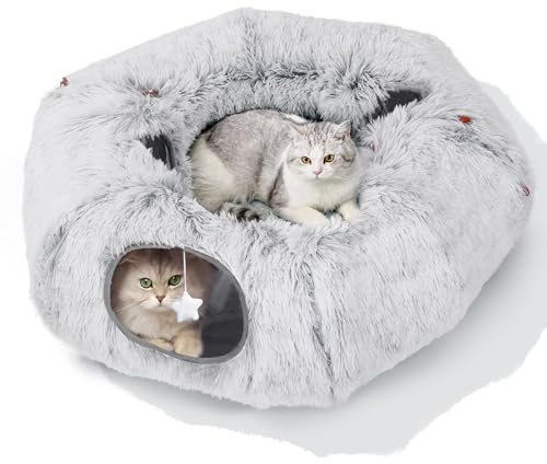 Zuqqony Cat Tunnel Bed for Indoor Cats, L Christmas Tree Skirts Washable Warm Soft Indoor Cat Donut Tunnel, Multifunctional Cat Interactive Playground Toys for Felines Pet Christmas Tree Decoration