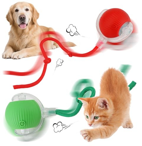 2PCS Interactive Dog Cat Ball, Smart Self Moving Rolling Ball with Tail