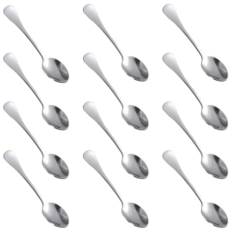 lasuroa 12 piccoli cucchiai per condimenti in acciaio inox, 9 cm, SUS 304, mini cucchiaini da caffè, utensili per barattoli di zucchero, tè, miele e condimenti (argento)