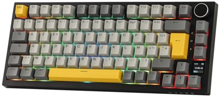 EPOMAKER Ajazz AK820 Pro ISO-FR Clavier Mécanique sans Fil AZERTY, Écran & Bouton Rotatif, 2.4G/BT/USB, Rétroéclairage RVB, Gasket Crémeux, Clavier Gaming 75% Disposition Française pour Win/Mac/PC