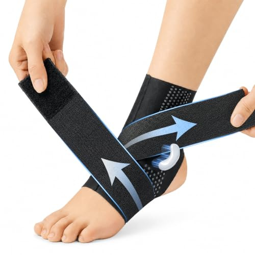 Goldeer Cavigliera Sportiva per Distorsione, Fascite Plantare e Tendinite,Tutore Caviglia Regolabile con Cinghie e Silicone per Unisex,Destro o Sinistro,Corsa, Calcio, Fitness (Nero,M)