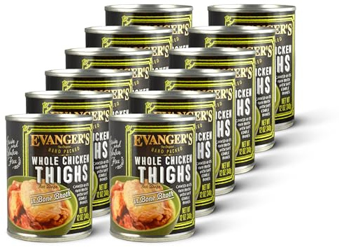 Evanger's Heritage Classics Whole Chicken Thighs Dog Food – 12 Count, 12 oz Each – Grain & Gluten Free, Single-Source Protein in Bone Broth – Protein Rotation Diet, Dry Food Topper