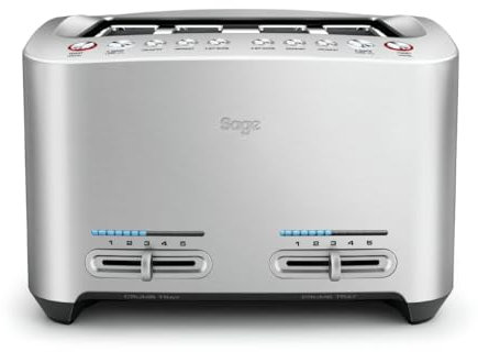 Sage - The Smart Toast - 4-Slice Toaster, 2000 W - Extra Wide Slots, 5 Browning Levels, Automated Lowering, Easy to Clean - Frozen, Crumpet, Lift & Look - Bagel, Toast, Bread - Brushed Aluminium