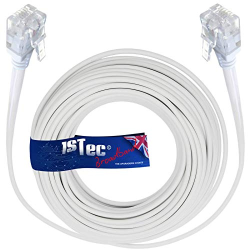 1STec 5M ADSL2+ Super High Speed Cat5e RJ11 Broadband Hub Internet Extension Cable for BT Infinity Sky Q Talktalk Plusnet EE Vodafone Post Office Router on Fibre or Standard Services 5 Metre White