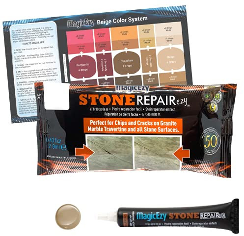 MagicEzy Stone Repairezy (Beige): Stone Fix - Repair Chipped and Cracked Granite Tiles and Countertops Fast - Marble, Granite and Travertine Repair Kit - Super Strong - Lasts for At Least Three Years