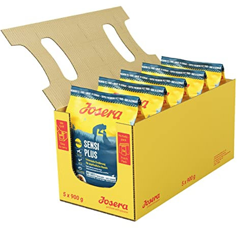 JOSERA SensiPlus (5 x 900 g) | Adult | Premium Trockenfutter für ausgewachsene empfindliche Hunde | Ente & Reis | mit viel Biotin für gesunde Haut & Fell | weizenfrei | Hundefutter | 5er Pack