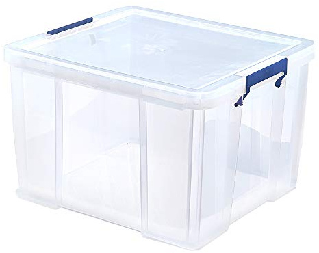 Bankers Box 48L Plastic Storage Boxes with Lids. ProStore Super Strong Stackable Plastic Storage Boxes (30 x 41 x 37 cm), Made in the UK, Clear