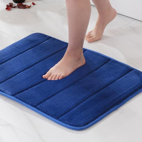 MIULEE Badematte Memoryschaum Badezimmerteppich Wasserabsorbierend Badteppich Memory Foam Duschvorleger Badvorleger rutschfest Waschbar für Badezimmer 40x60cm Dunkelblau