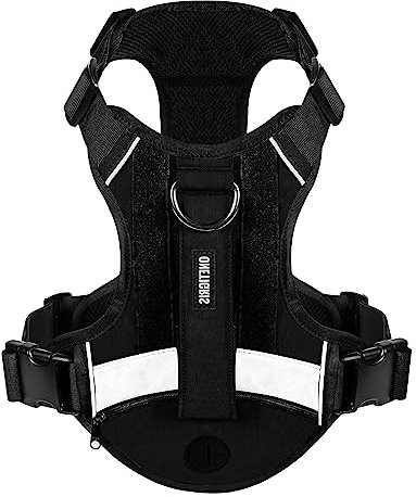 OneTigris Grover Taktisches No Pull Hundegeschirr für Große/Mittlere Hunde Einstellbar Brustgeschirr Hund 1 Griffe Hundeweste mit Kotbeuteltasche, Reflexstreifen
