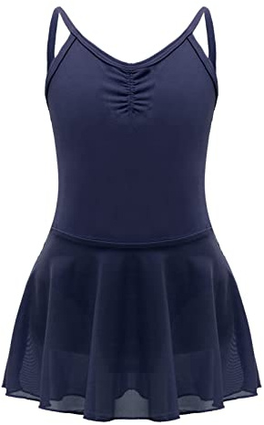 ranrann Barn flicka tutu dansklänning klassisk ärmlös trikåklänning kjol gymnastik body balett outfit skridskoåkning yoga bodysuit sport jumpsuit danskläder 2–14 år, typ b marinblå, 13-14 �r