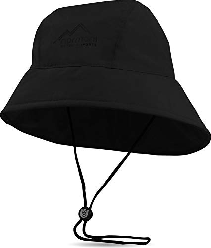 Südwester Regenmütze Regenhut mit Netzfutter, Kordelzug und reflektierendem Element - 100% wasserdicht Farbe Schwarz Größe XL/61