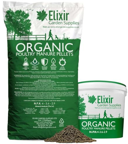 Elixir Gardens Poultry Chicken Pellets Manure For Garden Organic Farmyard Fertiliser Pelleted For Slow Release | Easy To Use No Mess | 15kg Bag | Treats up to 375sqm
