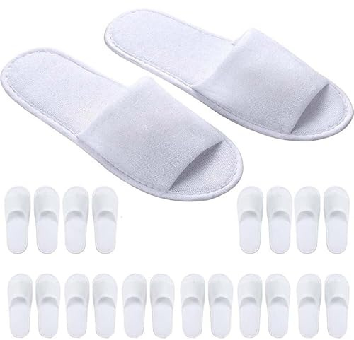 Sharharge Lot de 20 Paires de chaussons jetables pour spa à bout ouvert, blancs, chaussons non-glissants, chaussons moelleux pour la maison, l'hôtel, les voyages et les invités de fête (Blanc-20Paires