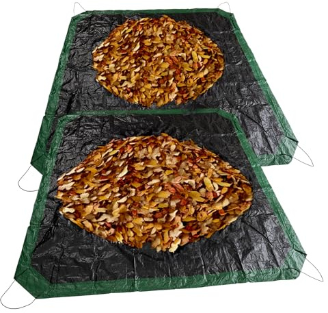 SUNLITAP 2 Pcs Leaf Tarp 9x9 Feet, Lawn Garden Leaf Tarp with 4 Drawstrings, Reusable Waterproof Poly Tarp Yard Waste Bags, All Purpose Protective Cover for Bikes, Furniture Cover, Tent Footprint