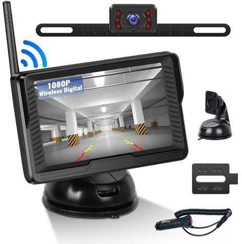 Kabellose Digitale Rückfahrkamera Set, AHD Rückfahrkamera IP69 wasserdichte Nachtsicht in Farbe Kamera, 1080P Funk Rückfahrkamera mit 4,3 IPS Monitor, für LKW Wohnmobile Camping-Car DC 12V