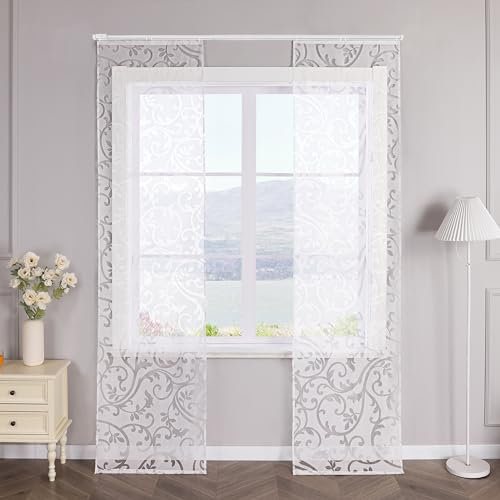 SCHOAL Schiebegardinen mit Klettband 2er Set Gardinenschal Ausbrenner Design Transparente Schiebevorhang Modern Fensterschal BxH 57x245cm Weiß