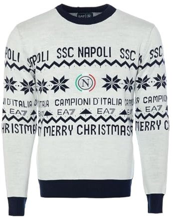 SSC NAPOLI Maglione di Natale EA7, Edizione Limitata, Logo Tricolore, Campioni d'Italia, Taglia M