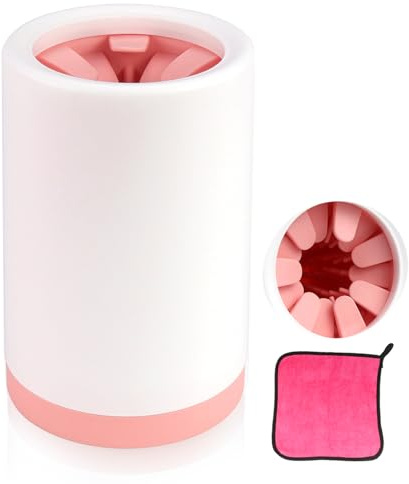 Paw Cleaner Nettoyeur de Pattes pour Chien Portable 2 couleurs différentes 360 ° Tasse de Nettoyant de Patte Chiens pour nettoyer les pattes des Chiens y chats (rose)