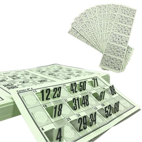 Genérico 318 Cartones Bingo Troquelados Reutilizables 90 Bolas – Cartones de Bingo, Serie Completa Numerada, Juego Tradicional para Eventos y Asociaciones, Pack Completo Listo para Jugar (Verde)