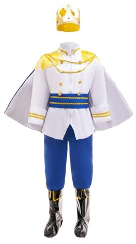 Lito Angels Vestito Re Reale Azzurro Principe Costume con Corona e Mantello per Bambino Taglia 9-10 anni, Blu