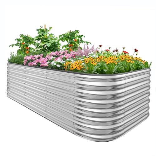 Quictent Hochbeet Metall Pflanzbeet, Stabiles Frühbeet Ohne Boden, Gartenbeet 201 x 107 x 62cm, Extragroße Pflanzkasten für Balkon & Garten, Silber