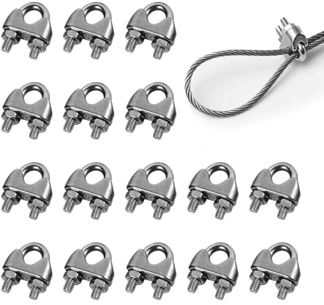 16 Stück drahtseilklemme 4mm,edelstahl drahtseil,U bolzen seilklemme stahlseil,drahtseil clip,seil bügelseilklemme,seilklemmen,drahtseilklemmen,tauwerkklemme für wäscheleine markise stahldraht fixiert