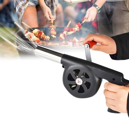 Souffleur Portatif D'air De Barbecue, Briquets À Charbon Forge BBQ, Avec Contrôle Manuel De La Vitesse De La Poignée Et Pale De Ventilateur En Métal, Pour Soufflet De Feu De Barbecue Extérieur