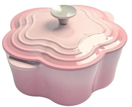 BOJHGO Casserole Dish 20cm Petal Cast Iron Oven Binaural Enamel Pot For Bake Bread And Casserole Dish Braising With Lid For All Heat Source