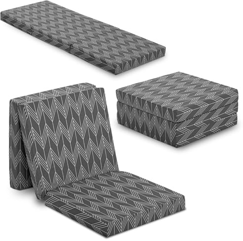 Sleezzz CloudComfort Colchón plegable, 65 x 190 cm, 8,5 cm de altura, plegable en 3 partes, colchón de viaje (patrón de olas)
