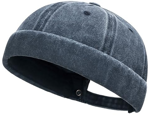 DIYDECAL Vintage Washed Cotton Sailor Docker Cap for Men, Brimless Skull Cap with Classic Retro Style Navy Blue