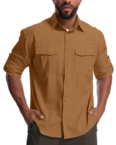 Yenwits Camisa de hombre de manga larga Safari con protección UV UPF 50+, transpirable, de secado rápido, para senderismo, pesca, trekkin